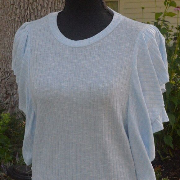 Haptics by Holly Harper Baby Blue Flutter Sleeve Ribbed Top New without Tags - Picture 1 of 4